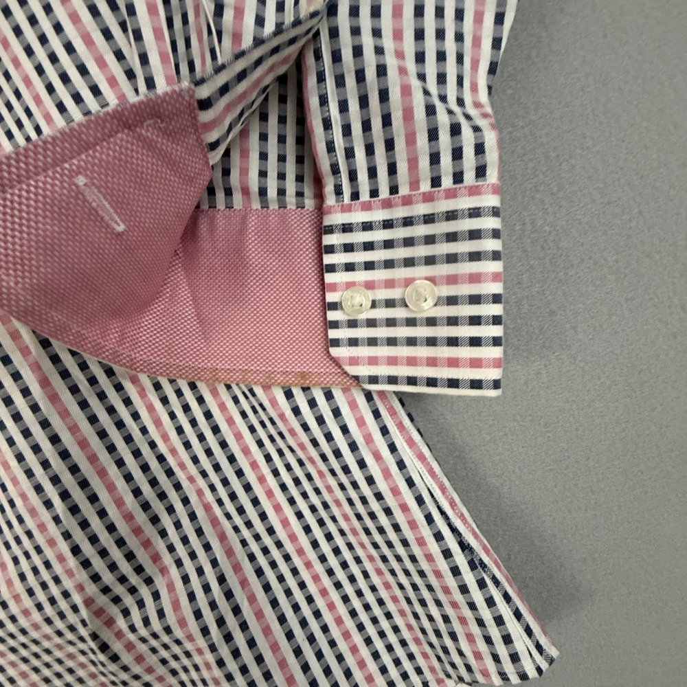 Johnston & Murphy Shirt Tailored Fit Plaid Stripe Button Down Shirt Men's XL - Picture 6 of 10